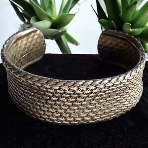 Vintage Premier Designs Silver-Tone Textured Basket Weave Cuff Bracelet